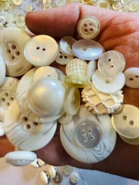 1 LB Vintage White & Ivory Button Lot –Vintage bridal decor-Sewing room destash